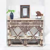 Indian Antique Hand Carved Iron Work Solid Wood Console Table 120X34X95 Cm Bleach